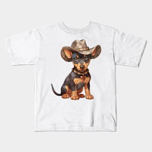 Cowboy Doberman Pinscher Dog Kids T-Shirt